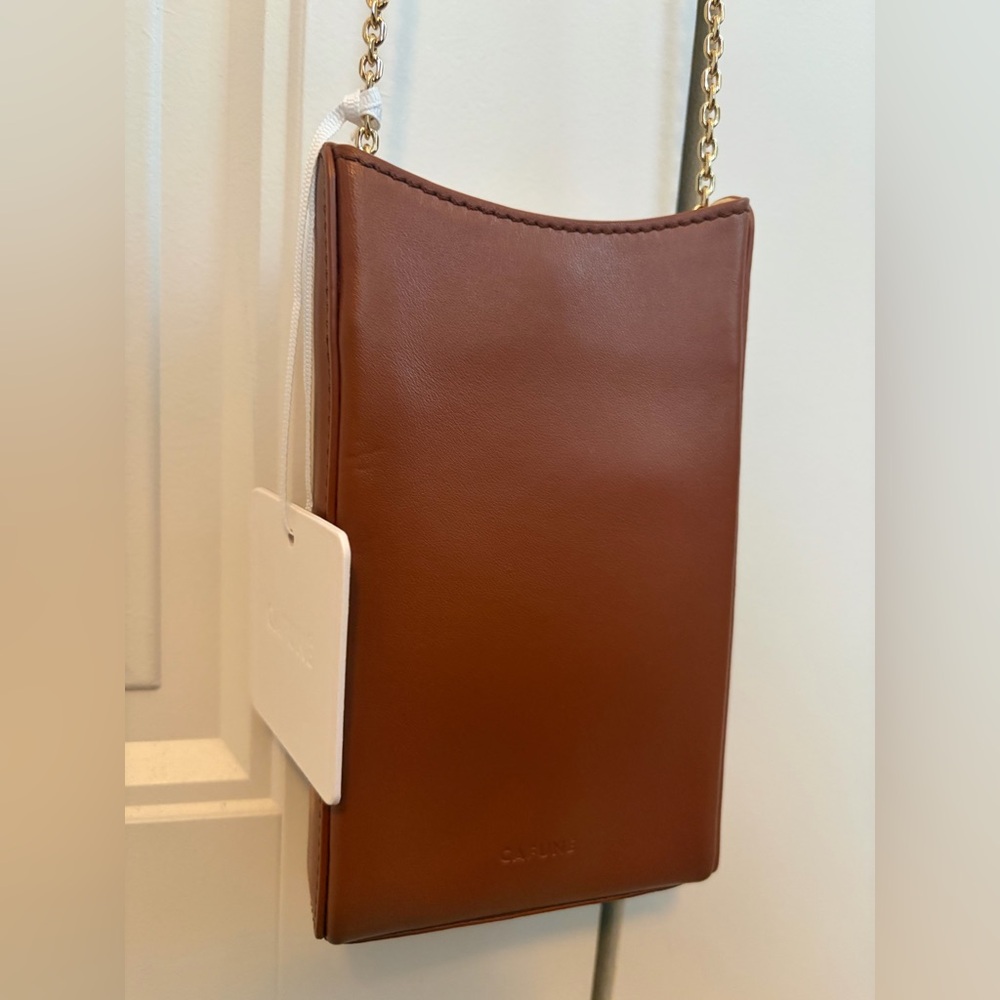 CAFUNÉ CAMBER NWT Sling Mini Bag Purse Brown Beige Gold Chain Strap - Picture 4 of 10